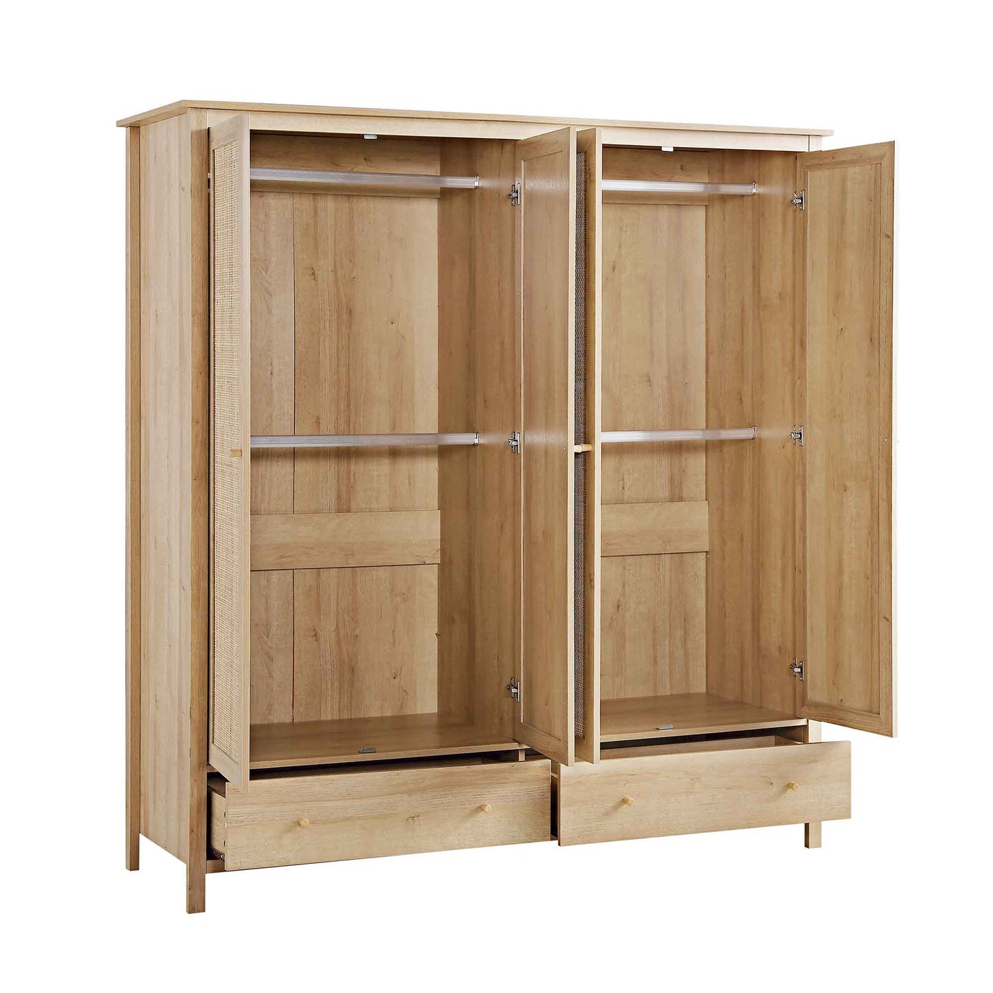 Armoire 4 portes en rotin Frances avec 2 tiroirs, couleur naturelle
