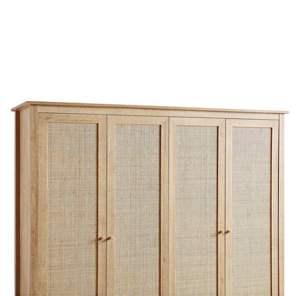 Armoire 4 portes en rotin Frances avec 2 tiroirs, couleur naturelle