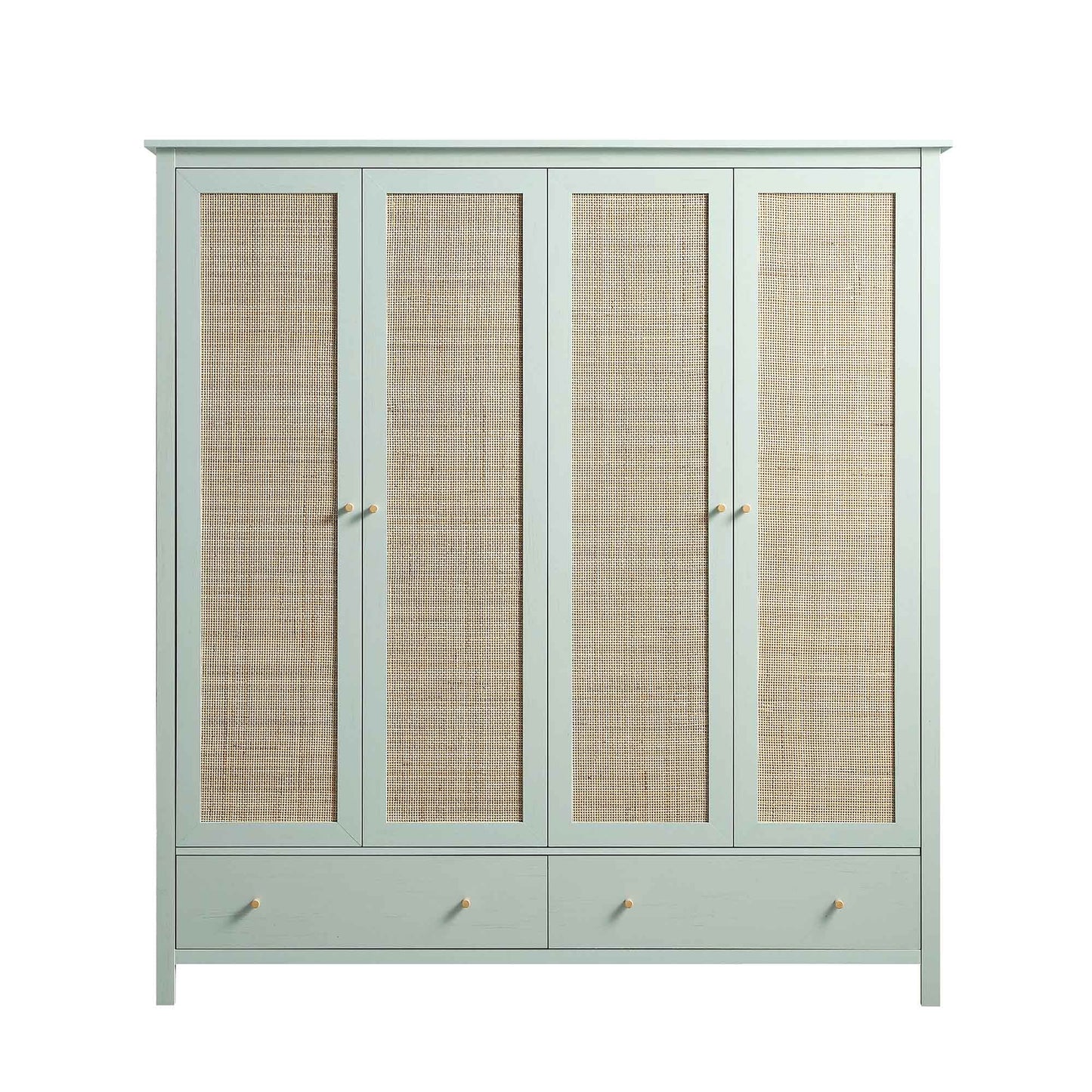 Armoire 4 portes en rotin Frances avec 2 tiroirs, menthe