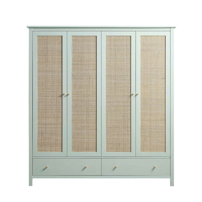 Armoire 4 portes en rotin Frances avec 2 tiroirs, menthe