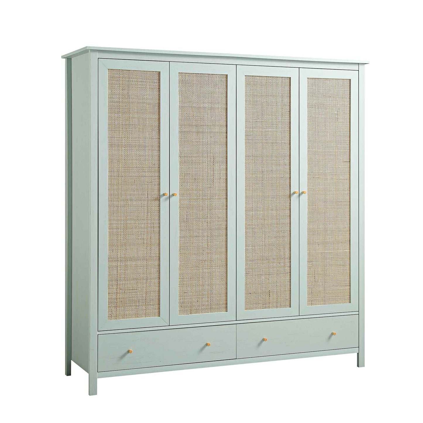 Armoire 4 portes en rotin Frances avec 2 tiroirs, menthe
