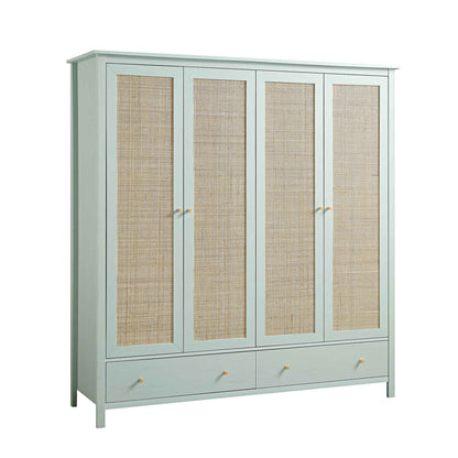 Armoire 4 portes en rotin Frances avec 2 tiroirs, menthe