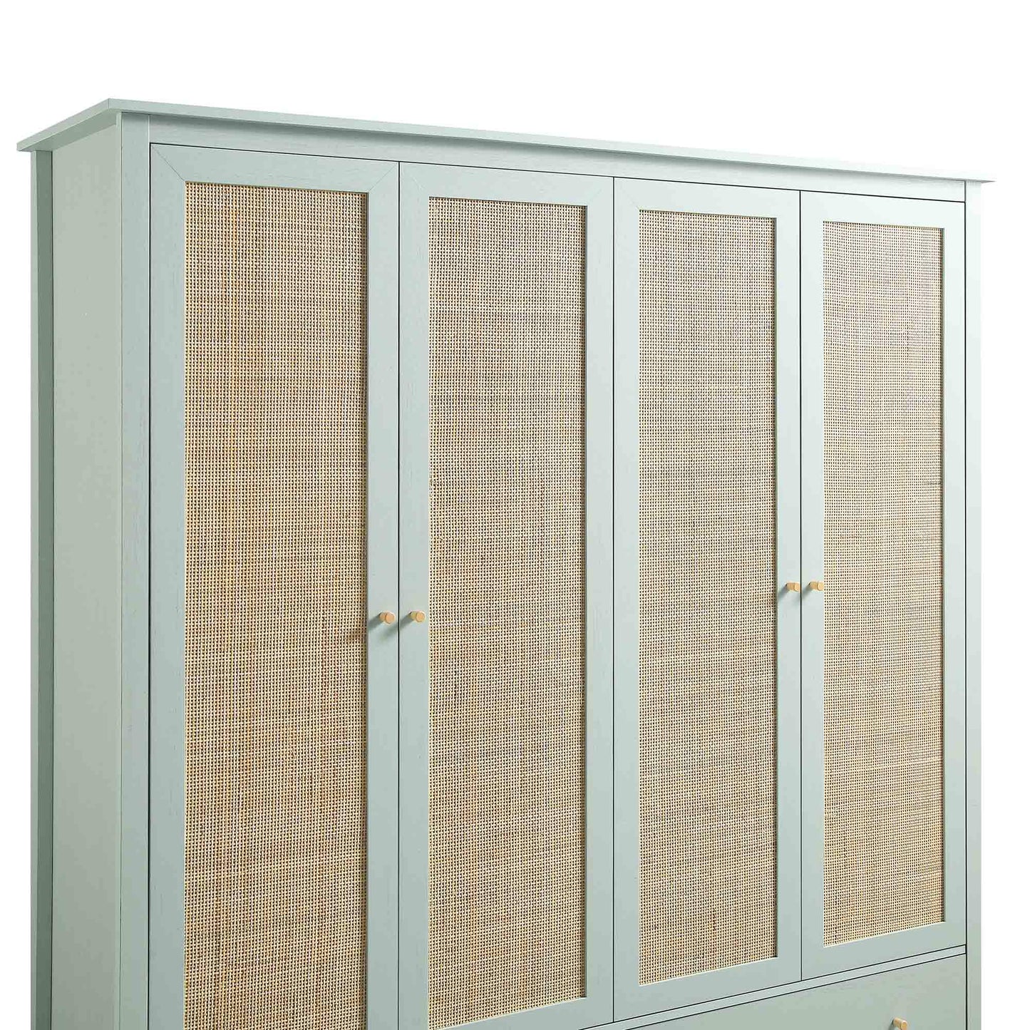 Armoire 4 portes en rotin Frances avec 2 tiroirs, menthe