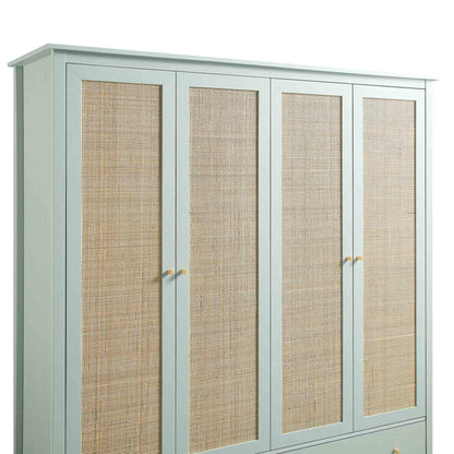 Armoire 4 portes en rotin Frances avec 2 tiroirs, menthe