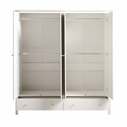 Armoire 4 portes en rotin Frances avec 2 tiroirs, blanche