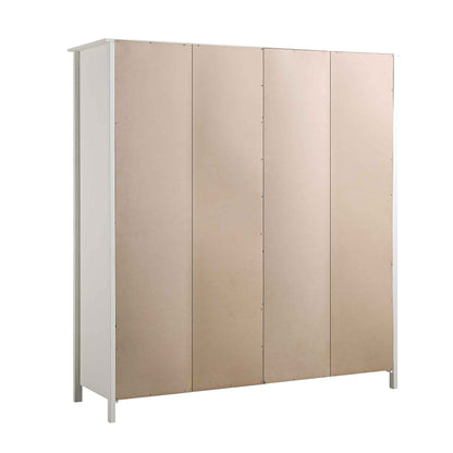 Armoire 4 portes en rotin Frances avec 2 tiroirs, blanche