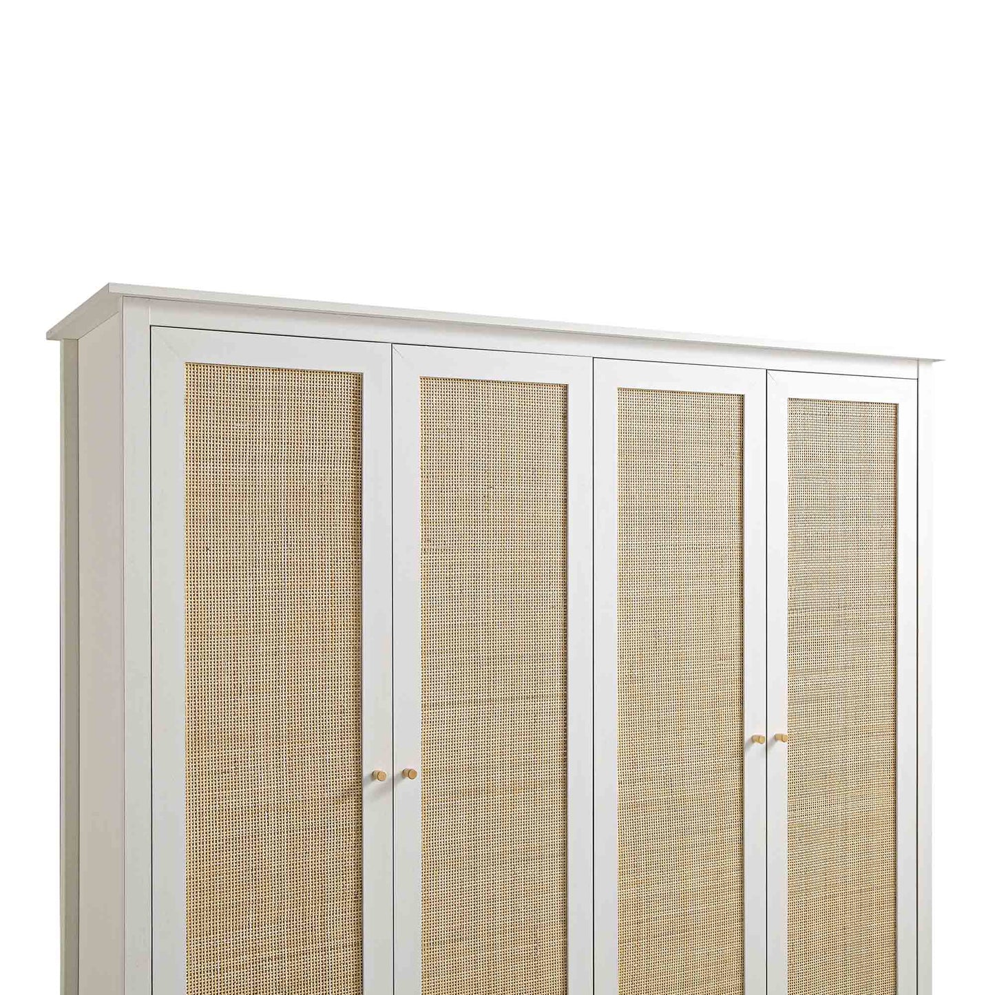 Armoire 4 portes en rotin Frances avec 2 tiroirs, blanche