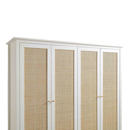 Armoire 4 portes en rotin Frances avec 2 tiroirs, blanche