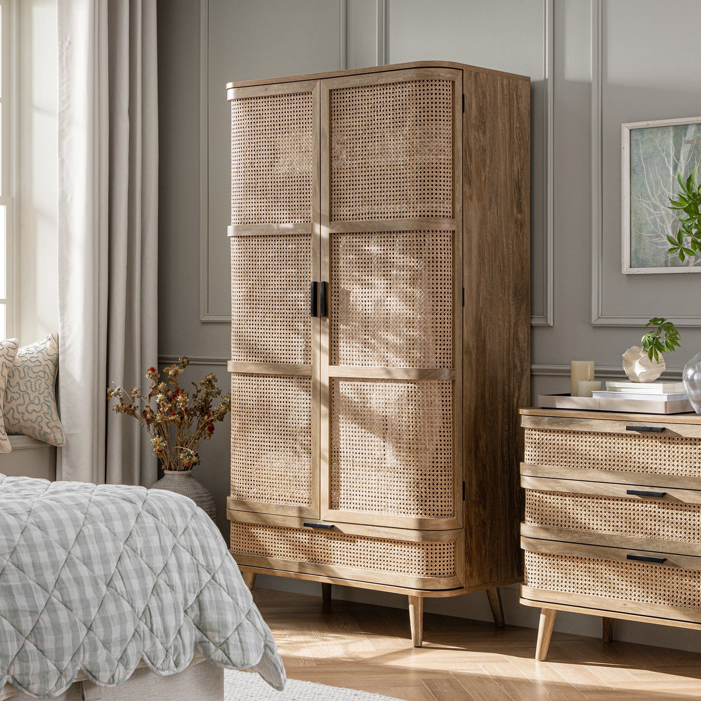 Armoire double en rotin courbé Izzy, naturel