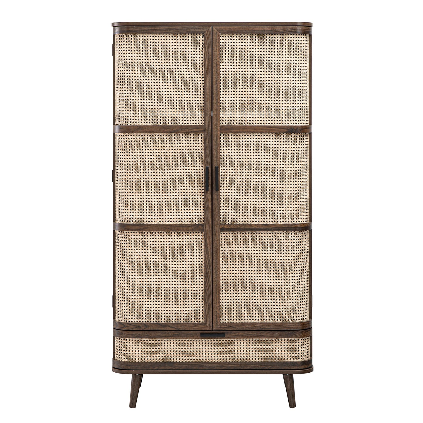 Armoire double en rotin courbé Izzy, noyer