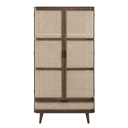 Armoire double en rotin courbé Izzy, noyer