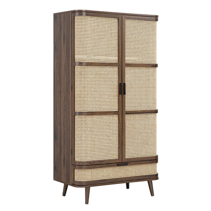 Armoire double en rotin courbé Izzy, noyer