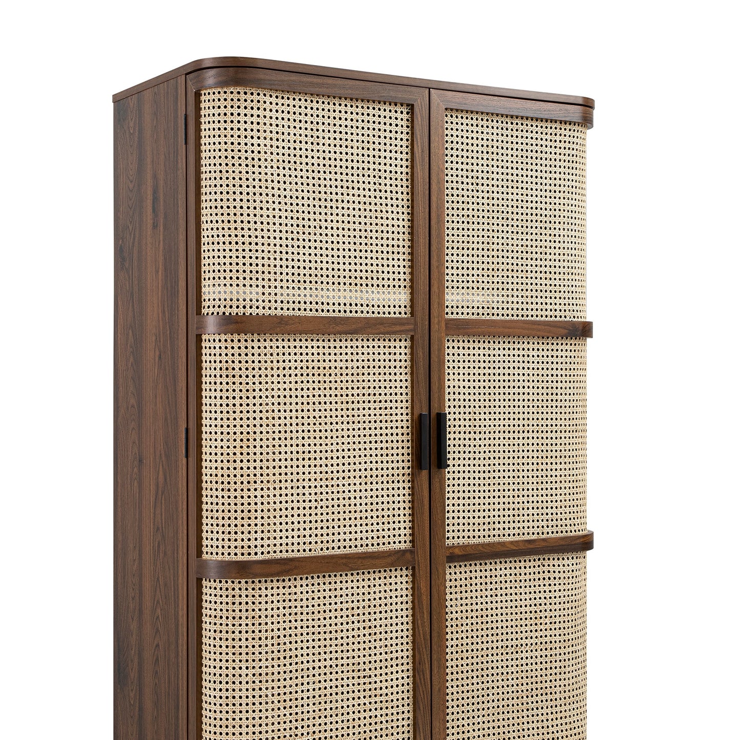 Armoire double en rotin courbé Izzy, noyer