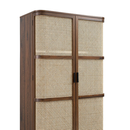Armoire double en rotin courbé Izzy, noyer