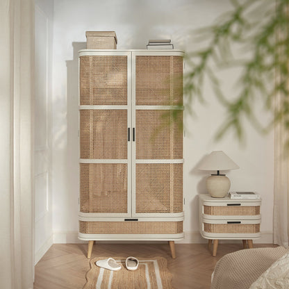 Armoire double courbée en rotin Izzy, blanche