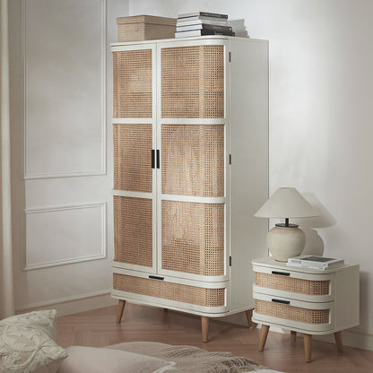 Armoire double courbée en rotin Izzy, blanche