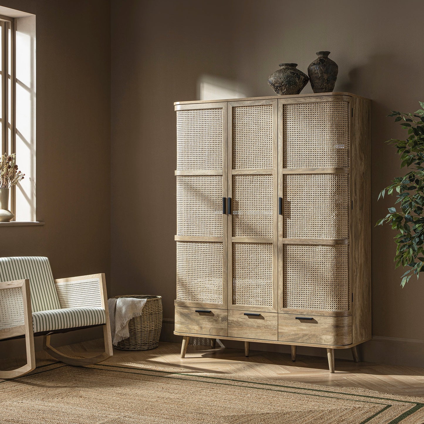 Armoire triple en rotin courbé Izzy, naturel