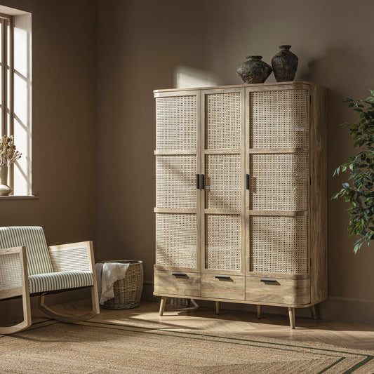 Armoire triple en rotin courbé Izzy, naturel