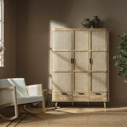 Armoire triple en rotin courbé Izzy, naturel