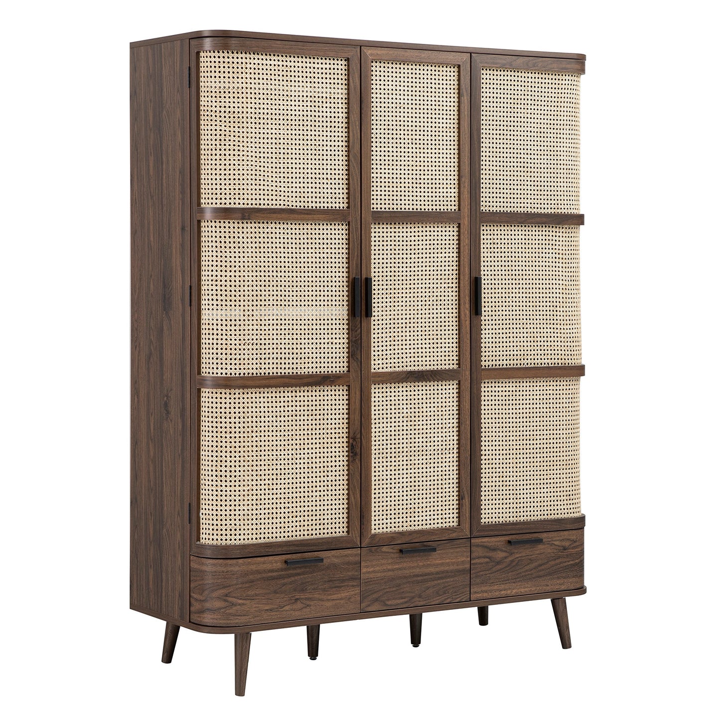 Armoire triple en rotin courbé Izzy, noyer