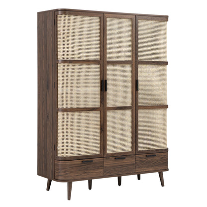 Armoire triple en rotin courbé Izzy, noyer