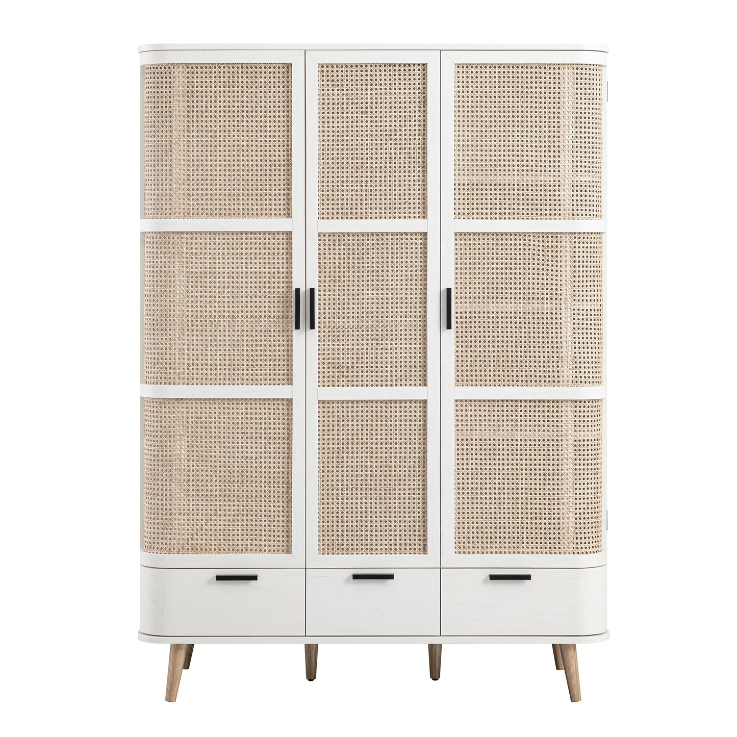 Armoire triple en rotin courbé Izzy, blanche