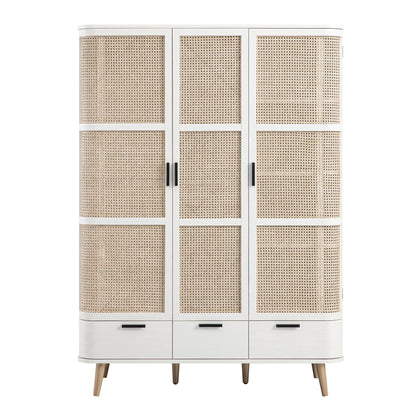 Armoire triple en rotin courbé Izzy, blanche