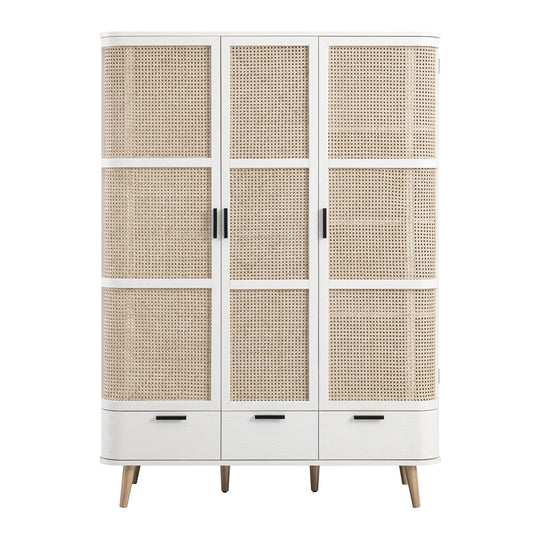 Armoire triple en rotin courbé Izzy, blanche