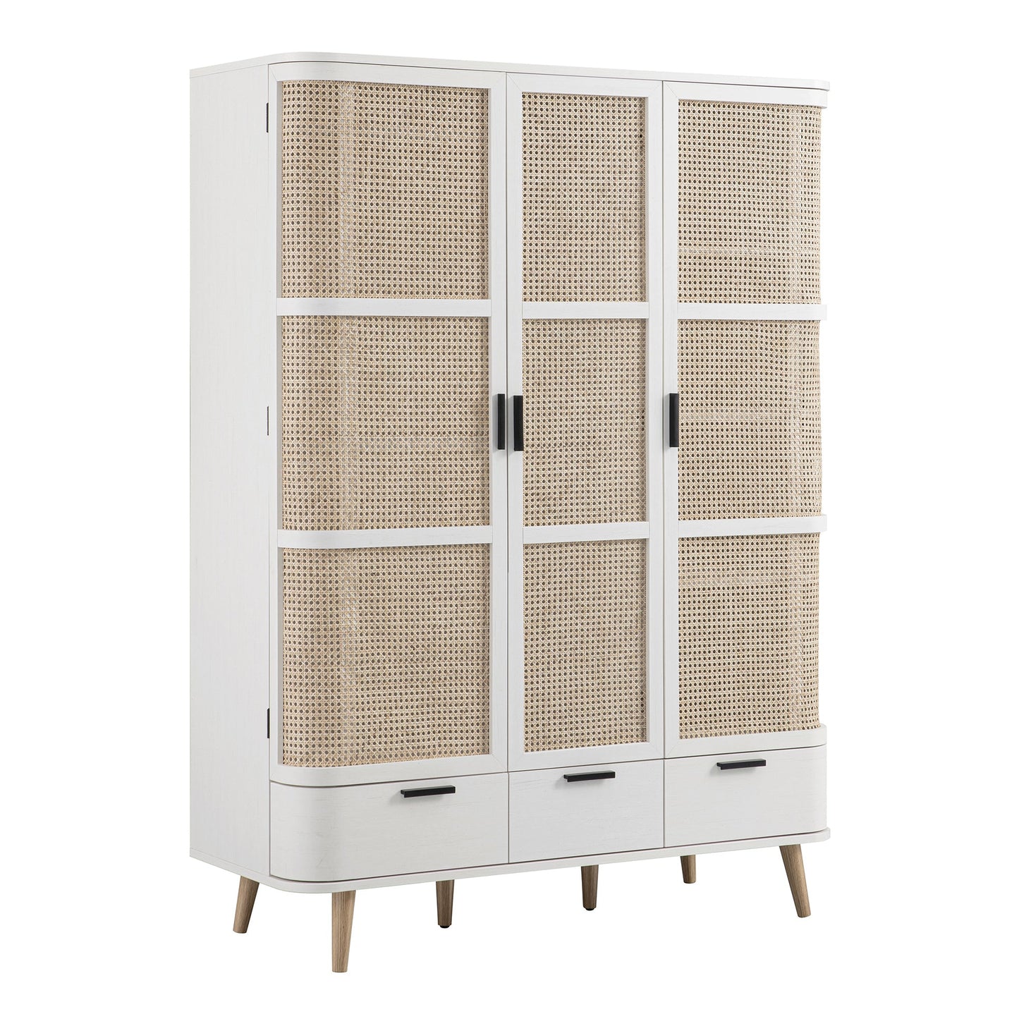 Armoire triple en rotin courbé Izzy, blanche