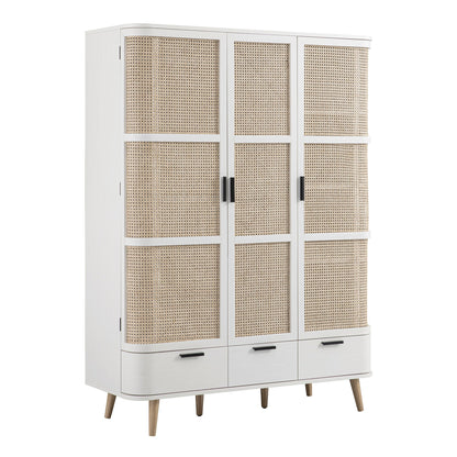Armoire triple en rotin courbé Izzy, blanche