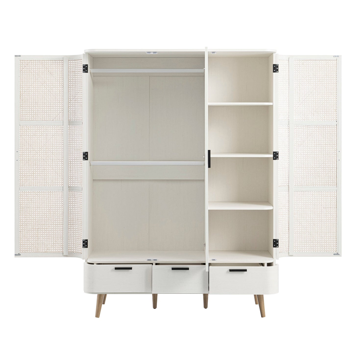 Armoire triple en rotin courbé Izzy, blanche