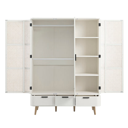 Armoire triple en rotin courbé Izzy, blanche