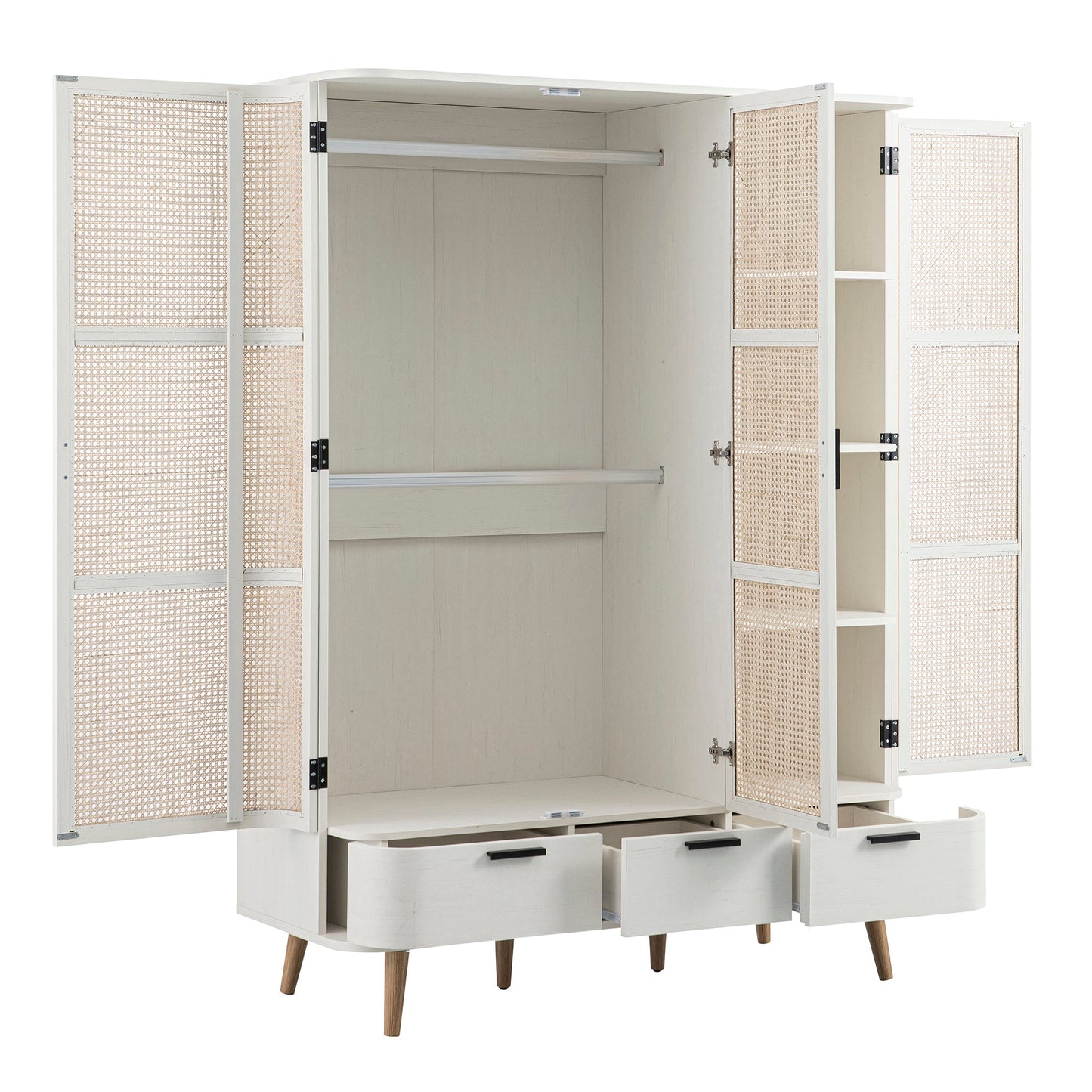 Armoire triple en rotin courbé Izzy, blanche