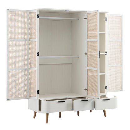 Armoire triple en rotin courbé Izzy, blanche