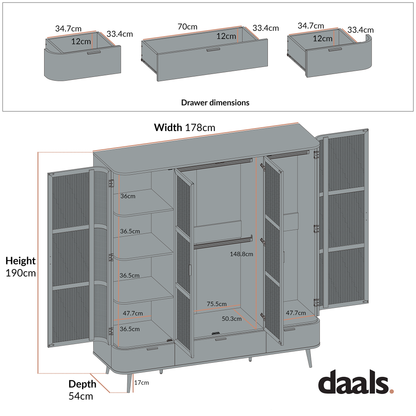 Armoire 4 portes en rotin courbé Izzy, blanche