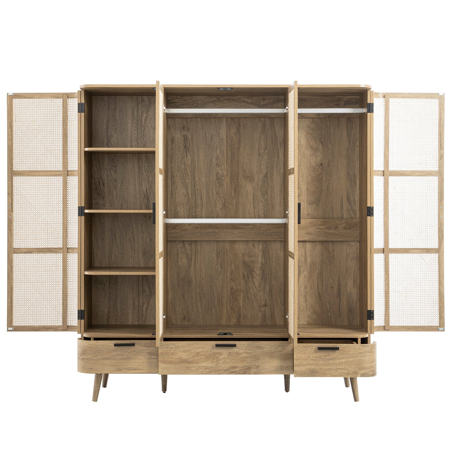 Armoire 4 portes en rotin courbé Izzy, naturel