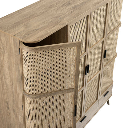 Armoire 4 portes en rotin courbé Izzy, naturel