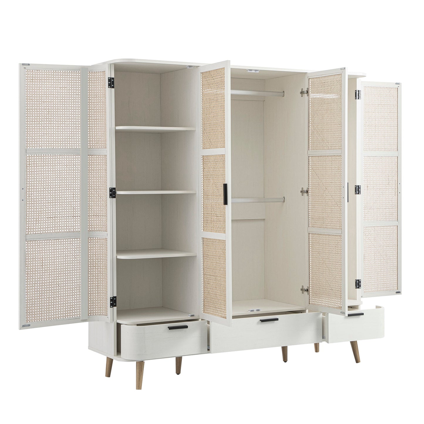 Armoire 4 portes en rotin courbé Izzy, blanche
