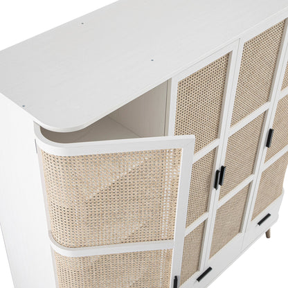 Armoire 4 portes en rotin courbé Izzy, blanche