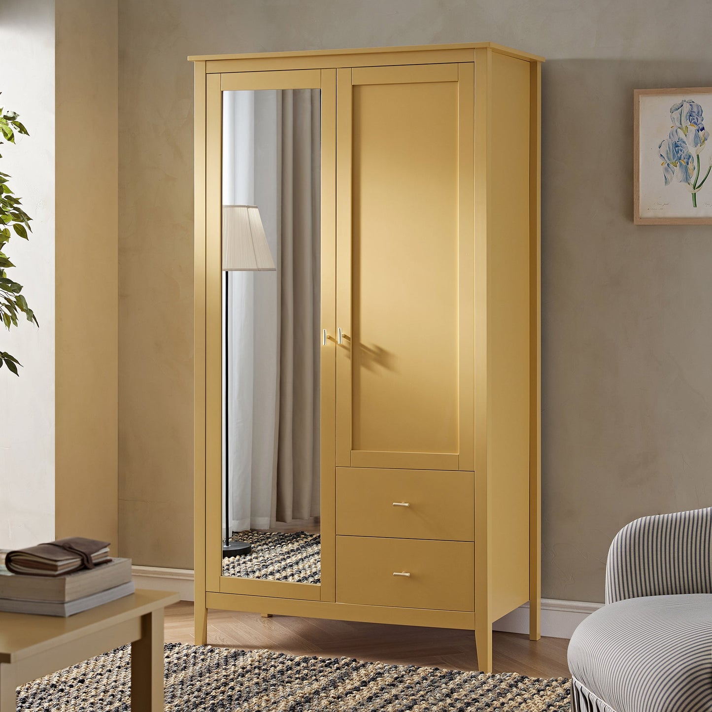 Armoire double miroir Oakham, rotin jaune