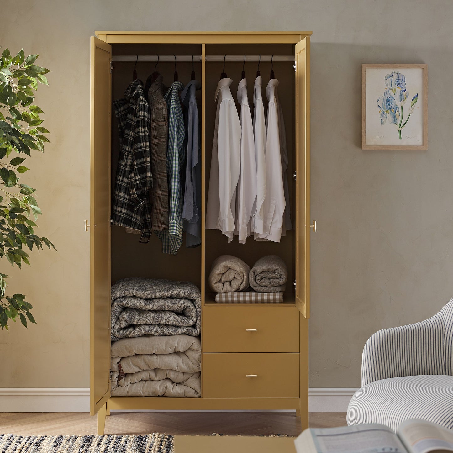 Armoire double miroir Oakham, rotin jaune