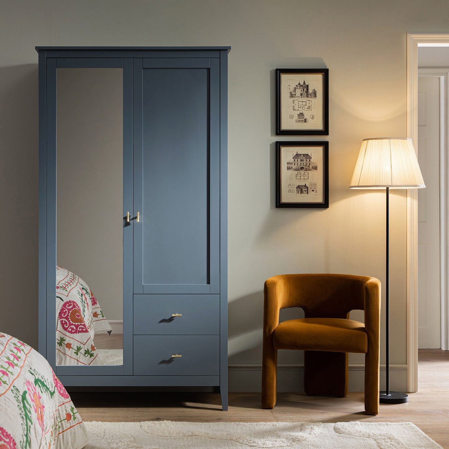Armoire double miroir Oakham, bleu orageux
