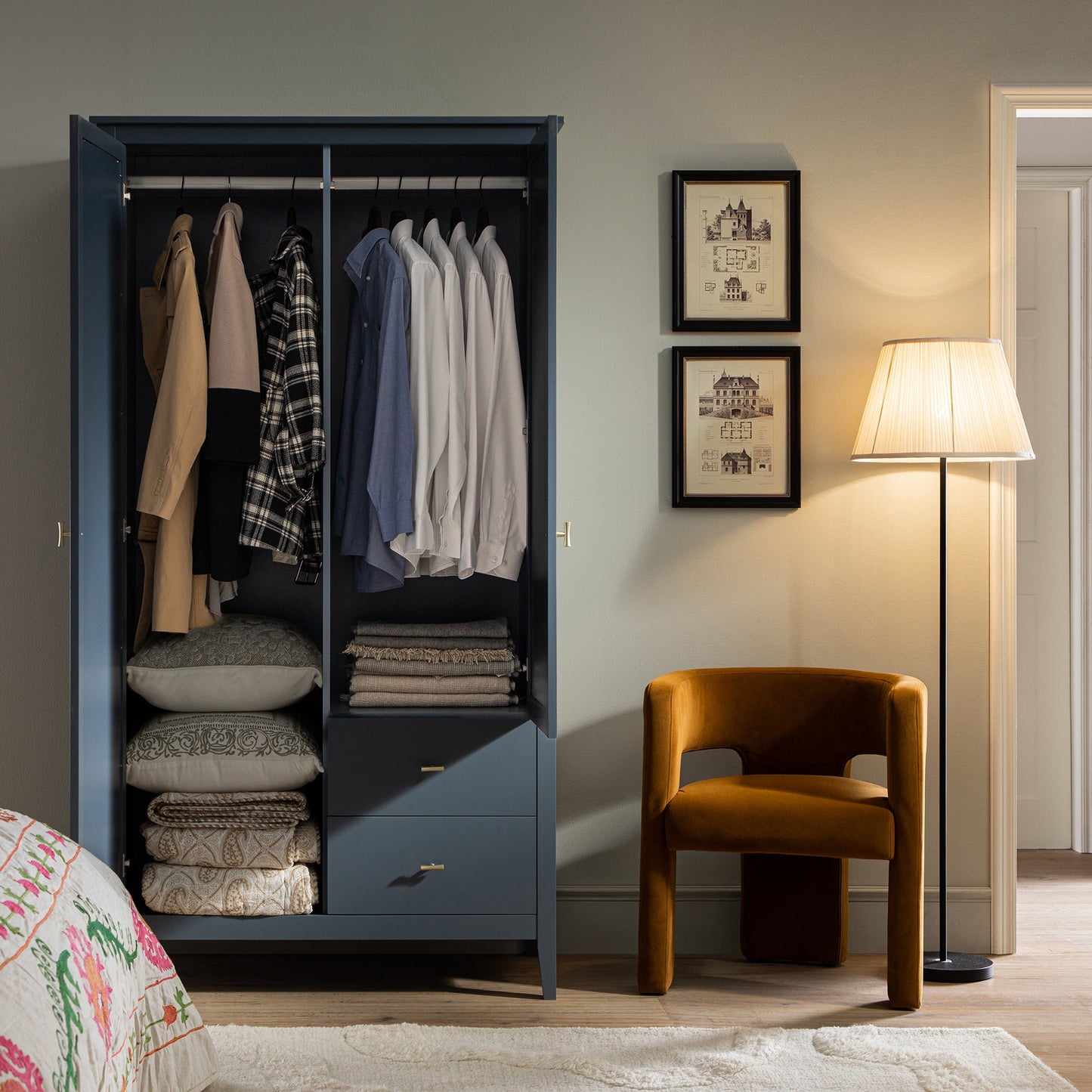 Armoire double miroir Oakham, bleu orageux
