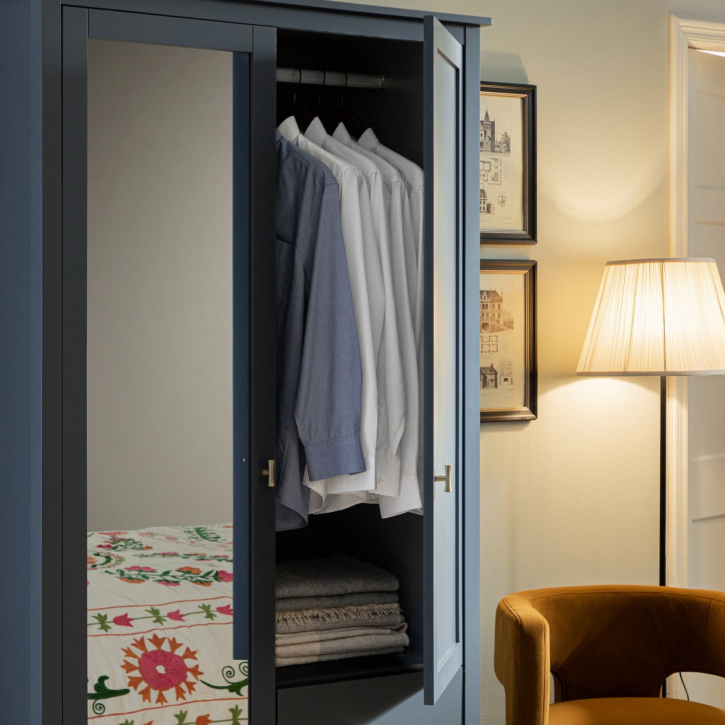 Armoire double miroir Oakham, bleu orageux