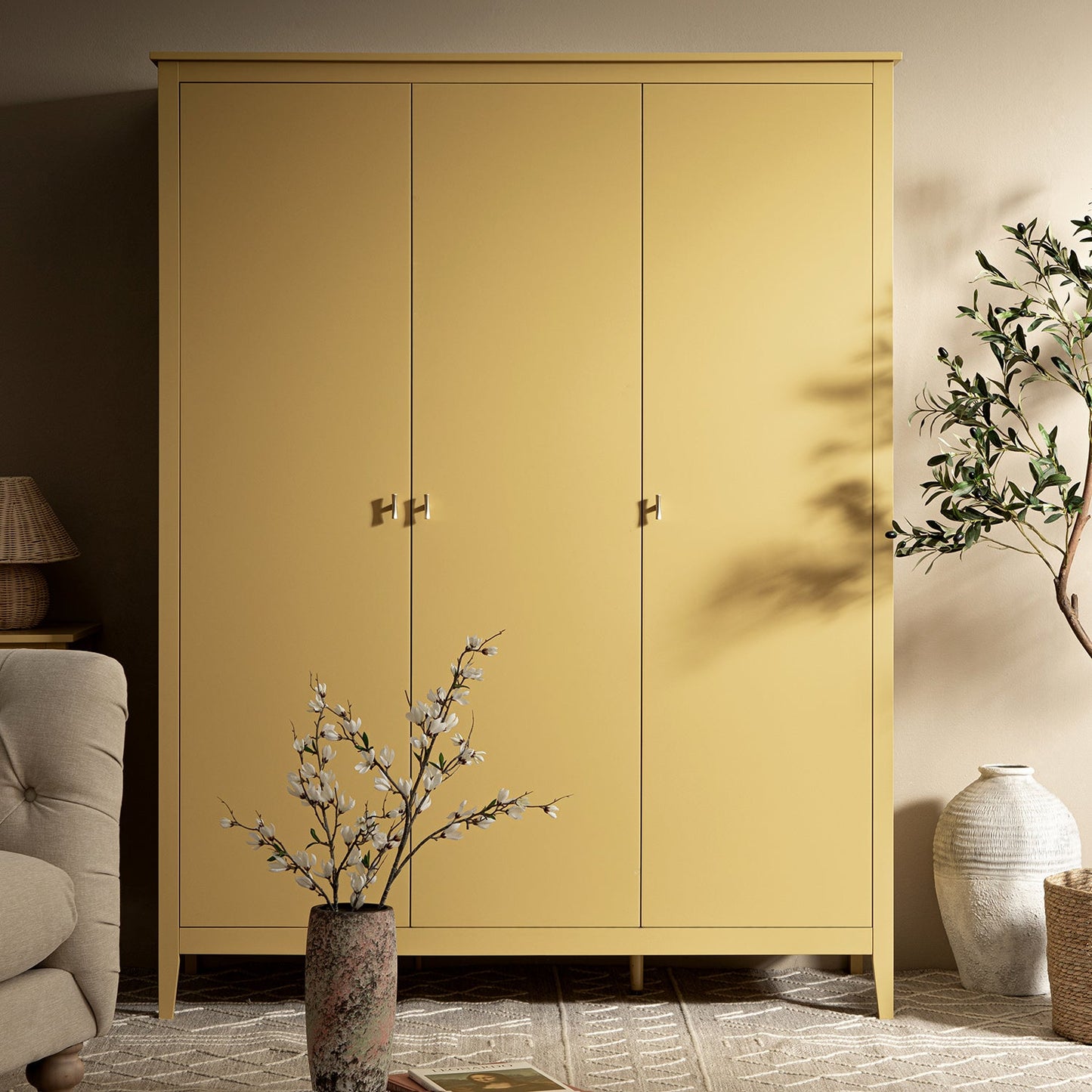 Armoire triple Oakham, rotin jaune