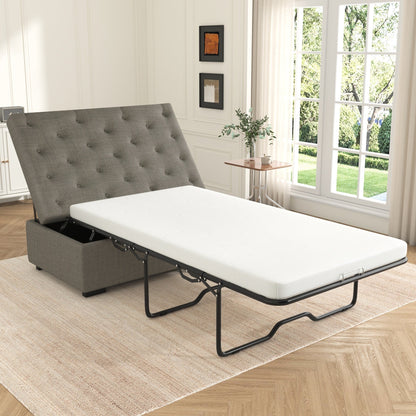 Canapé-lit pliant, pouf de 126 cm avec matelas à mémoire de forme et capitonnage.