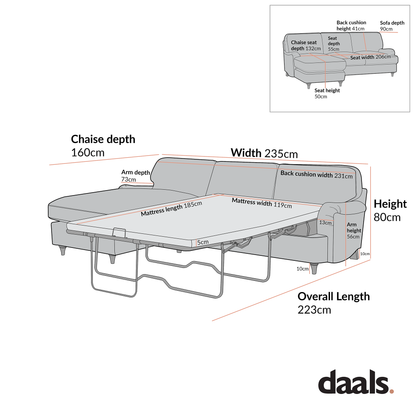 Canapé-lit en lin mélangé à rayures vertes Daphnis, grande méridienne orientée à gauche