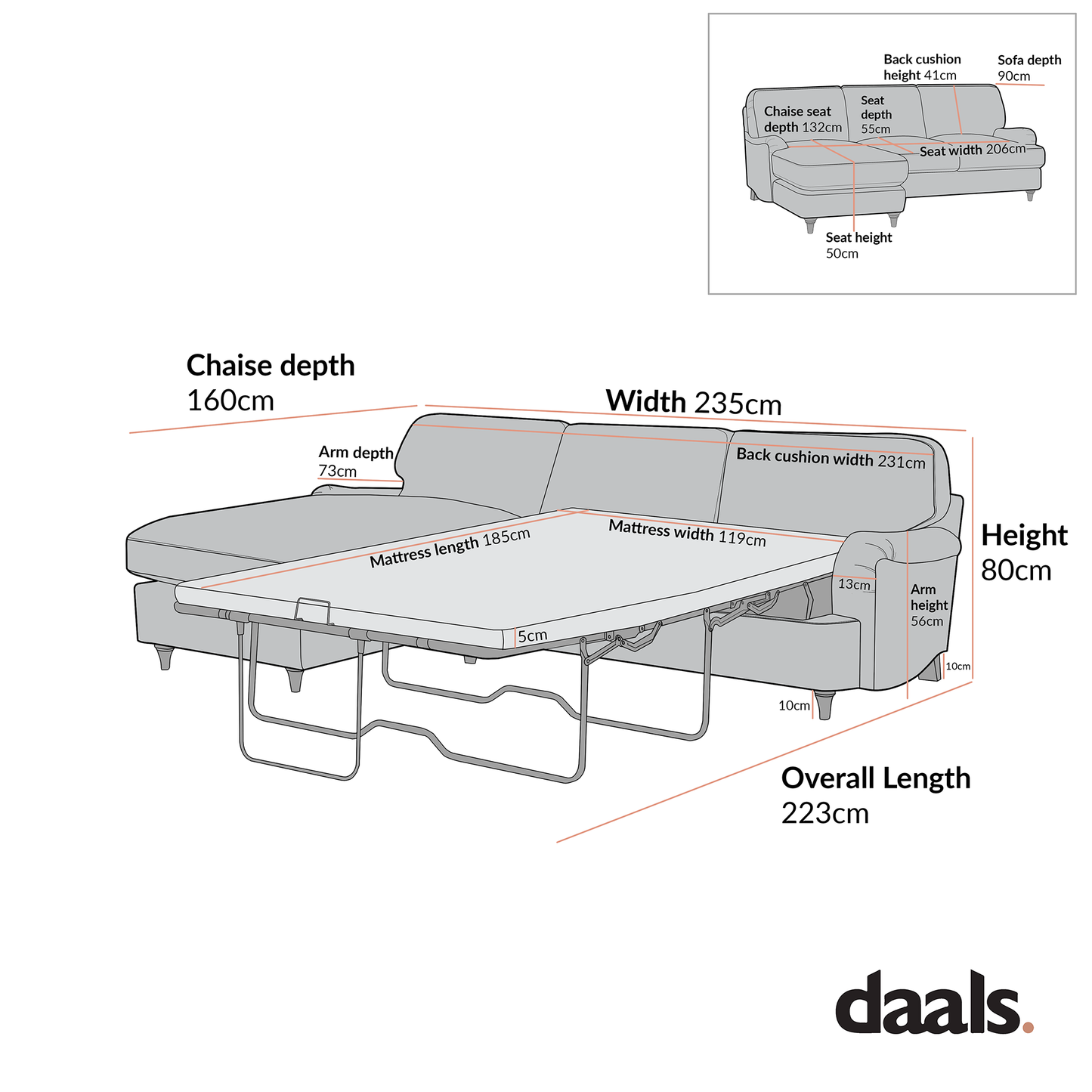 Canapé-lit en velours Daphnis Cinnamon, grande méridienne orientée à gauche