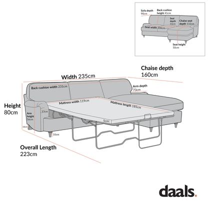 Canapé-lit en tissu Daphnis Oatmeal, grande méridienne orientée à droite