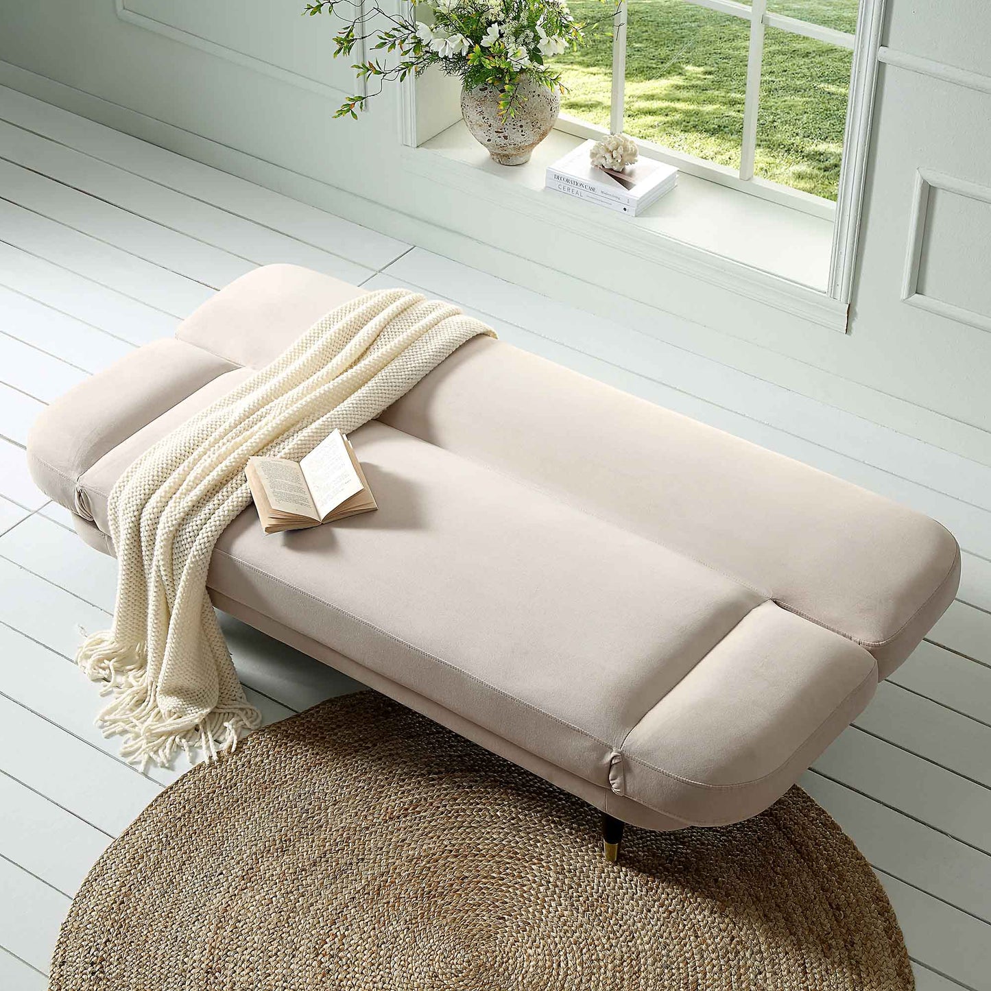 Solna, canapé-lit 2 places, velours champagne